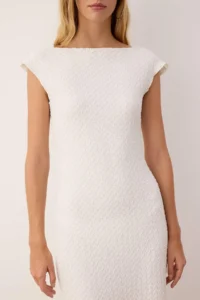 TRENDYOLMİLLA Ecru textured Material Fitted Moon Arm Flexible Knitting Midi Pen Dress - Image 3