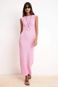 TRENDYOLMİLLA Pink textured Material Fitted Moon Arm Flexible Knitting Midi Pen Dress