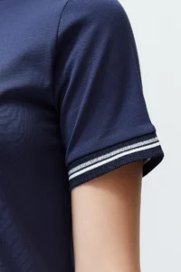 TRENDYOLMİLLA Navy Blue Knitwear Tape Detailed Crew Neck Short Sleeve Flexible Midi Knitting Maxi Dress - Image 5