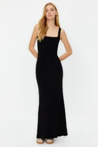 TRENDYOLMİLLA Black Thick Sleeveless Fitted Flexible Knitting Maxi Pen Dress