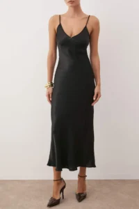 TRENDYOLMİLLA Black Plain Kesim Satin Sleeveless Maxi Weaving Dress - Image 3