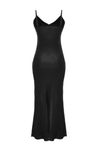 TRENDYOLMİLLA Black Plain Kesim Satin Sleeveless Maxi Weaving Dress - Image 6