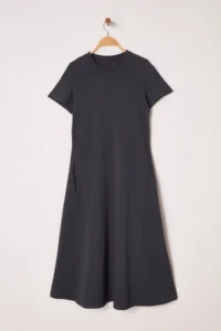 TRENDYOLMİLLA Anthracite Plain T-Shirt Dress Pocket Midi Knitting Dress - Image 5