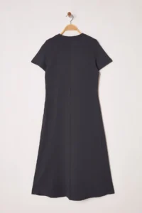 TRENDYOLMİLLA Anthracite Plain T-Shirt Dress Pocket Midi Knitting Dress - Image 6