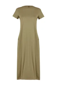 TRENDYOLMİLLA Khaki with pocket Crew Neck A-line Knitting Midi Dress - Image 6