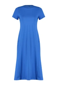 TRENDYOLMİLLA Saks Blue with pocket Crew Neck A-line Knitting Midi Dress - Image 7