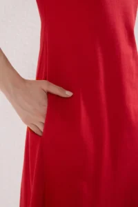 TRENDYOLMİLLA Rejection Plain T-Shirt Dress Pocket Detail Midi Flexible Knitting Dress - Image 3
