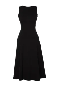 TRENDYOLMİLLA Black 100% Cotton skater/Waist Opening Crew Neck Sleeveless Midi Knitting Midi Dress - Image 6