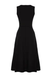 TRENDYOLMİLLA Black 100% Cotton skater/Waist Opening Crew Neck Sleeveless Midi Knitting Midi Dress - Image 7