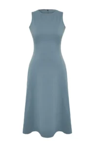 TRENDYOLMİLLA Anthracite 100% Cotton skater/Waist Opening Crew Neck Sleeveless Midi Knitting Midi Dress - Image 7