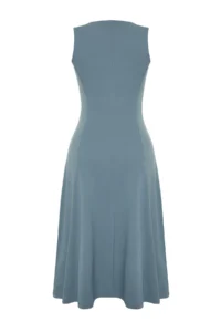 TRENDYOLMİLLA Anthracite 100% Cotton skater/Waist Opening Crew Neck Sleeveless Midi Knitting Midi Dress - Image 8