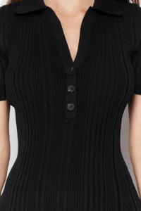 TRENDYOLMİLLA Black Maxi Polo Shirt Collar Dress - Image 4