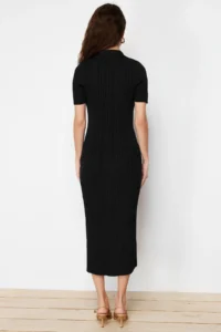 TRENDYOLMİLLA Black Maxi Polo Shirt Collar Dress - Image 6