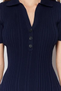 TRENDYOLMİLLA Navy Blue Maxi Polo Shirt Collar Dress - Image 4