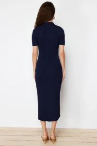 TRENDYOLMİLLA Navy Blue Maxi Polo Shirt Collar Dress - Image 6