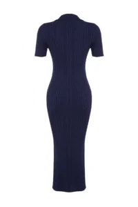 TRENDYOLMİLLA Navy Blue Maxi Polo Shirt Collar Dress - Image 8