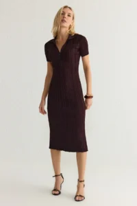 TRENDYOLMİLLA Plum Maxi Polo Shirt Collar Dress