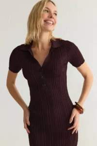 TRENDYOLMİLLA Plum Maxi Polo Shirt Collar Dress - Image 2