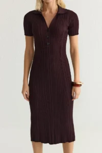 TRENDYOLMİLLA Plum Maxi Polo Shirt Collar Dress - Image 4