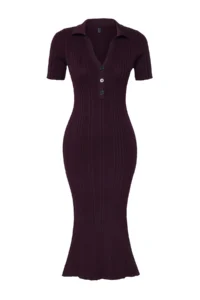 TRENDYOLMİLLA Plum Maxi Polo Shirt Collar Dress - Image 6