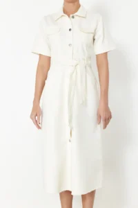 TRENDYOLMİLLA Ecru Skirt Tasseled Arched Maxi denim Dress - Image 5