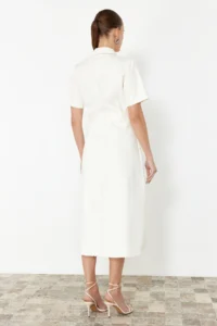TRENDYOLMİLLA Ecru Skirt Tasseled Arched Maxi denim Dress - Image 6
