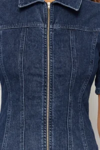 TRENDYOLMİLLA Dark Blue Zippered Fitted/Fitted Mini comfort/Flexible denim Dress - Image 4
