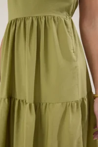 TRENDYOLMİLLA Oil Green Skirt Opened at Waist Cotton Blended Maxi Weaving Dress - Image 4