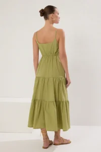 TRENDYOLMİLLA Oil Green Skirt Opened at Waist Cotton Blended Maxi Weaving Dress - Image 5