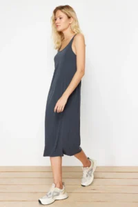 TRENDYOLMİLLA Anthracite More Sustainable Sleeveless Cowl Neck Modal Content shift/Plain Midi Knitting Dress - Image 2