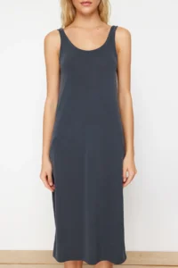 TRENDYOLMİLLA Anthracite More Sustainable Sleeveless Cowl Neck Modal Content shift/Plain Midi Knitting Dress - Image 4