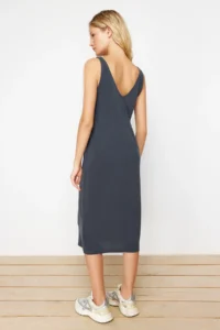 TRENDYOLMİLLA Anthracite More Sustainable Sleeveless Cowl Neck Modal Content shift/Plain Midi Knitting Dress - Image 6