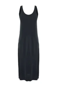 TRENDYOLMİLLA Anthracite More Sustainable Sleeveless Cowl Neck Modal Content shift/Plain Midi Knitting Dress - Image 7