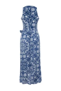 TRENDYOLMİLLA Mavi Shawl Patterned A-line Binding Detailed Midi Weaving Dress - Image 8