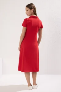 TRENDYOLMİLLA Rejection Polo Shirt Collar skater/Waist Opening Cotton Flexible Knitting Midi Dress - Image 4
