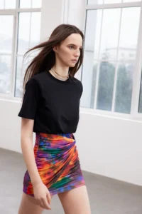 TRENDYOLMİLLA Black Limited Edition Patterned Shirred wrap Flexible Knitting Mini Dress - Image 3