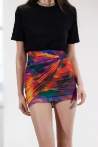 TRENDYOLMİLLA Black Limited Edition Patterned Shirred wrap Flexible Knitting Mini Dress - Image 5