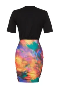 TRENDYOLMİLLA Black Limited Edition Patterned Shirred wrap Flexible Knitting Mini Dress - Image 7