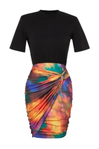 TRENDYOLMİLLA Black Limited Edition Patterned Shirred wrap Flexible Knitting Mini Dress - Image 8