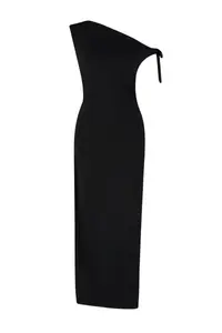 TRENDYOLMİLLA Black Fitted Knitting Maxi Flexible Pen Dress - Image 7
