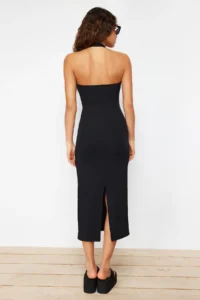TRENDYOLMİLLA Black Fitted Square Neck Ribbed Flexible Knitting Maxi Pen Dress - Image 6