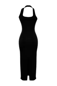 TRENDYOLMİLLA Black Fitted Square Neck Ribbed Flexible Knitting Maxi Pen Dress - Image 8