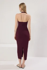 TRENDYOLMİLLA Plum Fitted Square Neck Ribbed Flexible Knitting Maxi Pen Dress - Image 4
