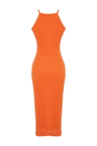 TRENDYOLMİLLA Orange Knitwear look shift/Plain Kesim Barbell Collar Midi Flexible Knitting Pen Dress - Image 8