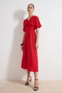 TRENDYOLMİLLA Rejection A Cut Bodice Detailed V-neck Maxi Weaving Dress