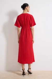 TRENDYOLMİLLA Rejection A Cut Bodice Detailed V-neck Maxi Weaving Dress - Image 4