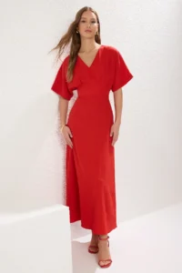 TRENDYOLMİLLA Rejection A Cut Bodice Detailed V-neck Maxi Weaving Dress - Image 6