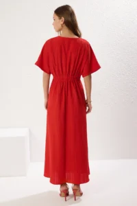 TRENDYOLMİLLA Rejection A Cut Bodice Detailed V-neck Maxi Weaving Dress - Image 9
