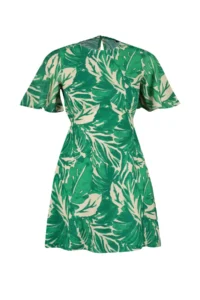 TRENDYOLMİLLA Green Tropical Floral A Cut Viscose Mini Weaving Dress - Image 7