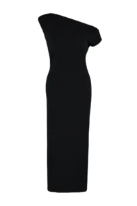 TRENDYOLMİLLA Black Fitted Bodycon Boat Neck Zero Sleeve Flexible Knitting Midi Pen Dress - Image 7